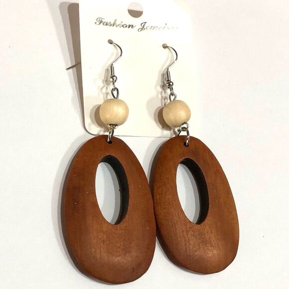 Boho Chic Beaded Wooden Hippie Hoop Dangle Earrings - 208 - Picture 3 of 8